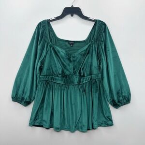 Torrid Womens Green Velvet Corset‎ Peplum Occasion Blouse Size 2X Stretch Flowy